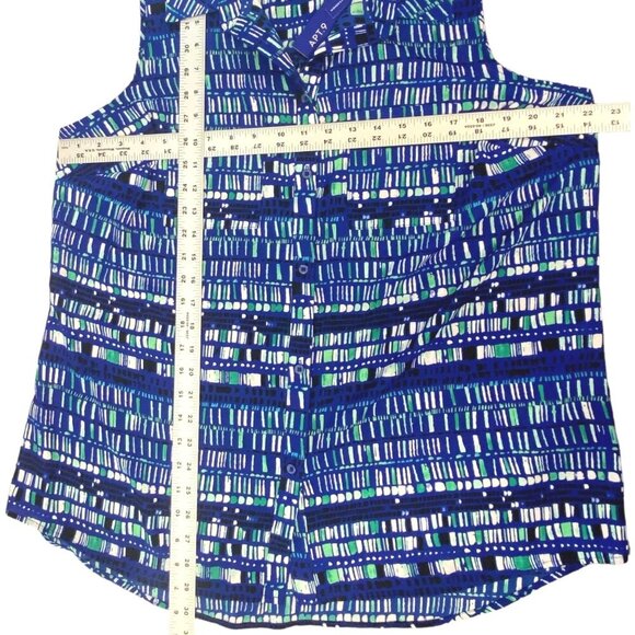 Apt. 9 Blouse Women's Sz 0X Blue Abstract Print Sleeveless Button-Up Top NEW - Picture 5 of 8